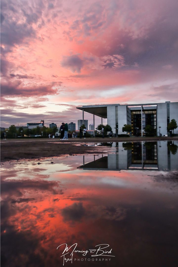 Pink stunning sunset at Republic square in Berlin