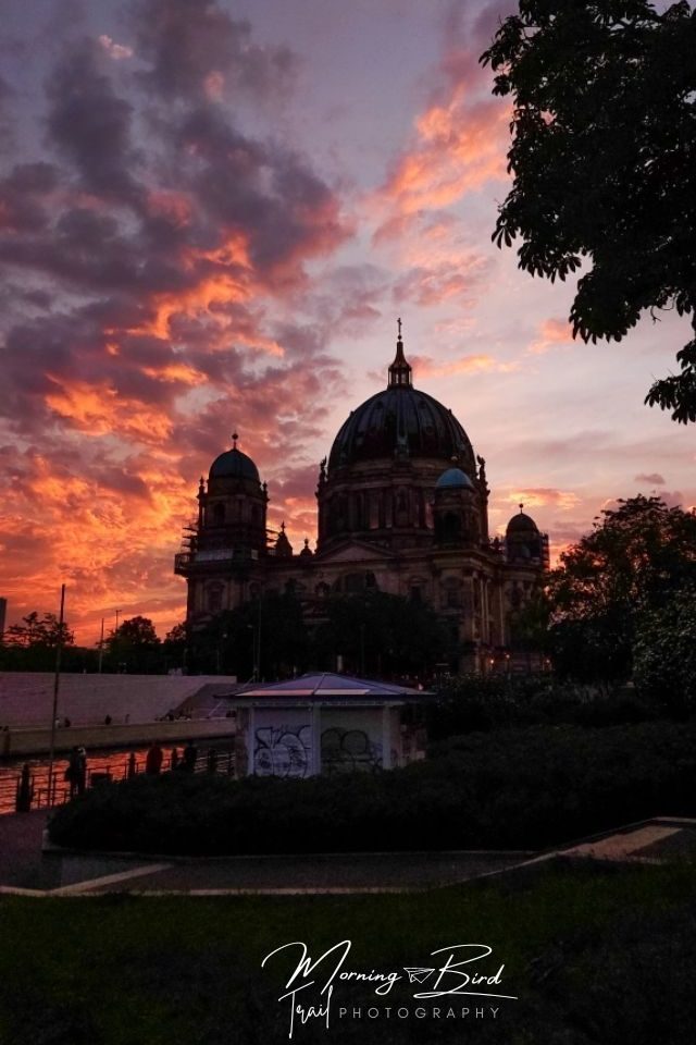 Sillhouete of Berliner Dom at sunset.