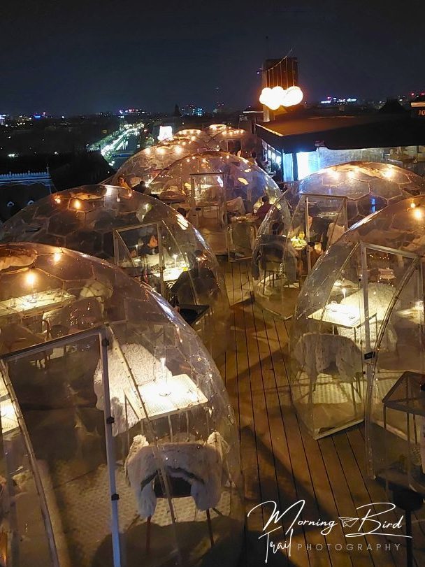 igloos on the rooftop restaurant Linea / Closer To The Moon in Bucharest